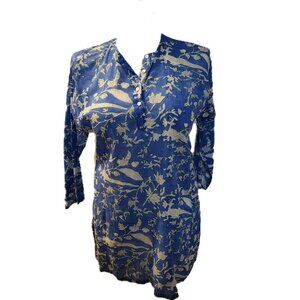 Flats by Jan Niemi Medium 100% Cotton Blue‎ and White Sheer Tunic Pullover